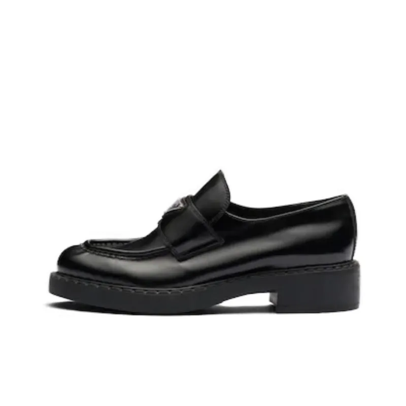 PRADA Chocolate 50mm Brushed Leather Loafer 'Black' Women's-0