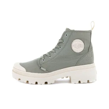 Palladium Pallabase Twill Dune Anti Slip Wear Resistant High Top Canvas Shoes Women's Gray Green