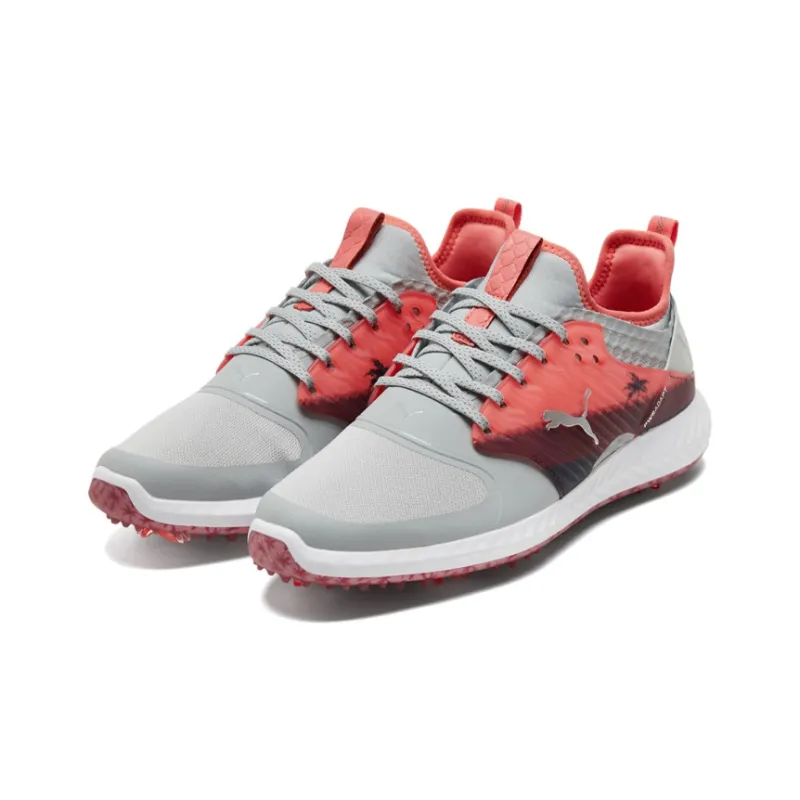 PUMA IGNITE Pwradapt Caged Palms Cushioning Anti-Slip And Wear-Resistant Low-Top Golf Shoes Men's Gray Red-2