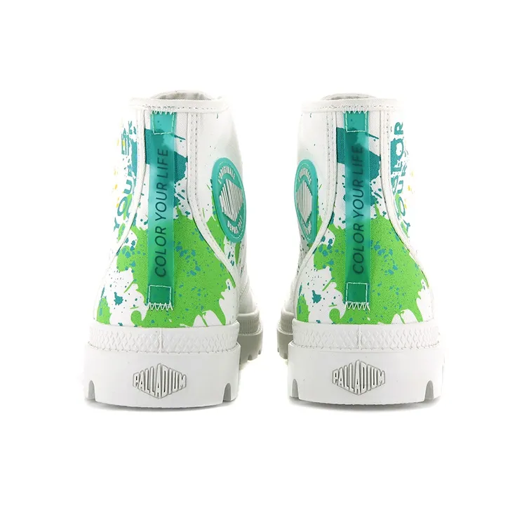 Palladium Pampa Hi Explore Anti Slip And Wear Resistant Breathable High Top Canvas Shoes Unisex White Green-4