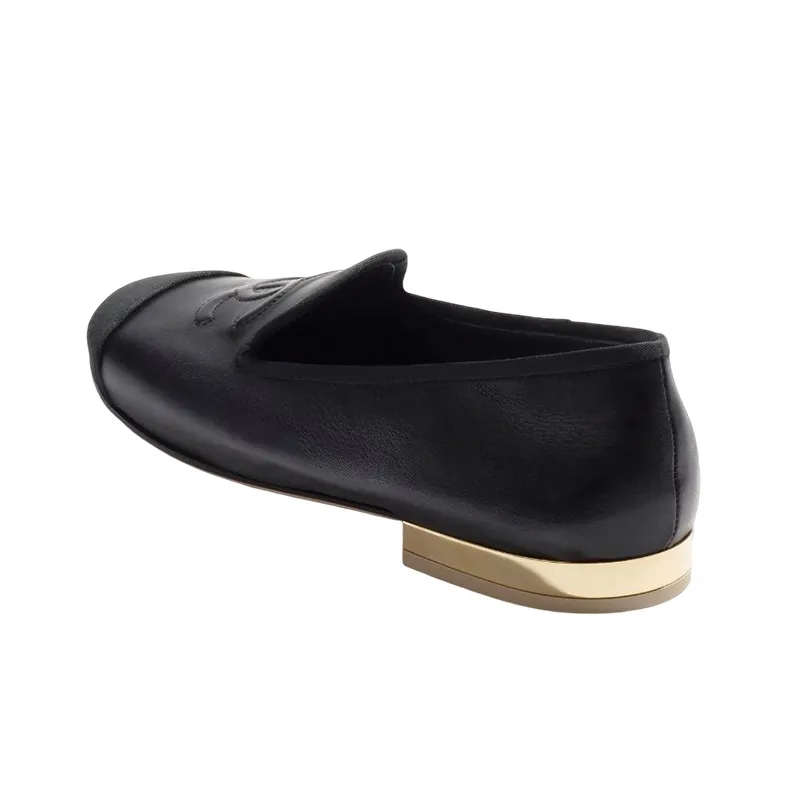 CHANEL Cc Loafers Black Lambskin Women's-3