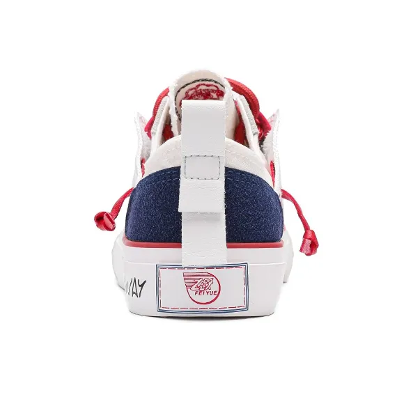Feiyue Slip Resistant, Abrasion Resistant, Breathable Low Top Canvas Shoes Unisex White Red-3