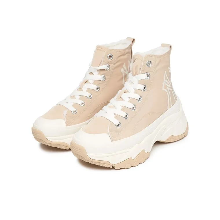 MLB Chunky High Anti Slip Wear Resistant High Top Canvas Shoes Unisex Beige-2