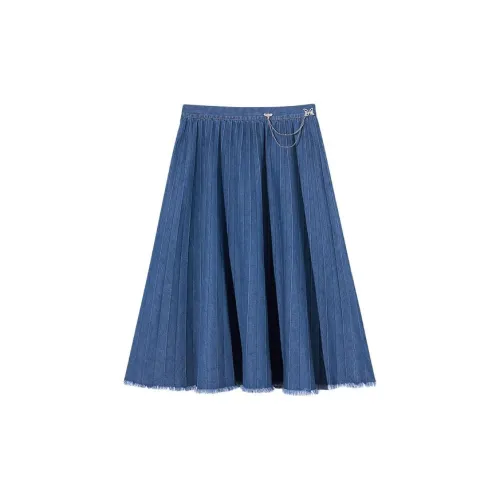 YINER GoodLand Denim Long Skirts Women's Vintage Blue