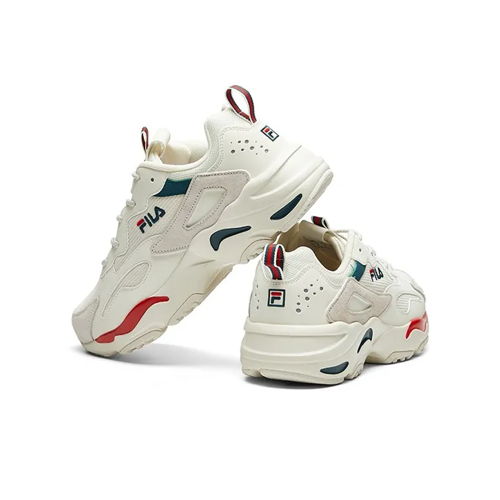 FILA Tracer Cushioning Anti Slip And Wear Resistant Low Top Chunky Sneakers Men's Micro White Fire Red-3
