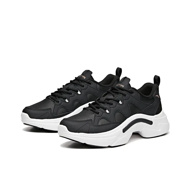 Anta Cushioning Anti-Slip And Wear-Resistant Coverage Support Low-Top Chunky Sneakers Women's Black White-1
