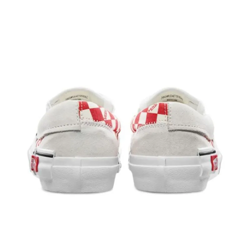 Vans Slip On Cap Low Top Skate Shoes Unisex Red Grid White-3