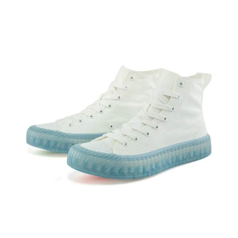 Kappa Jelly String Label Anti Slip And Wear Resistant Lightweight High Top Canvas Shoes Unisex Blue White-3