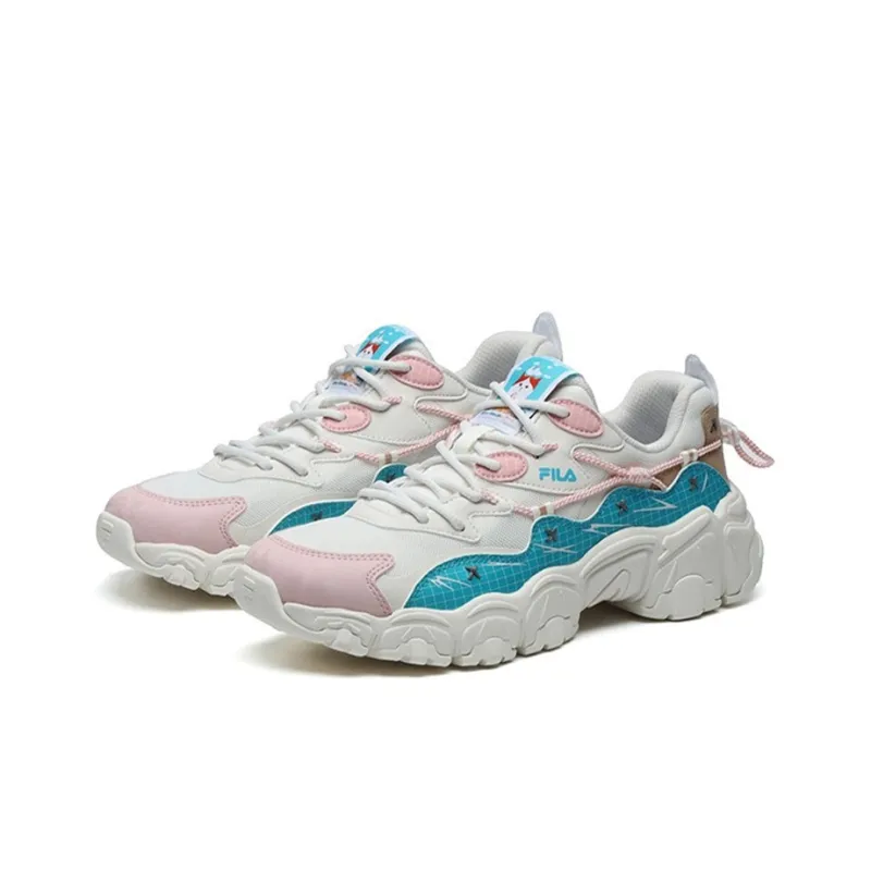 FILA Cat Claw Cushioning Anti-Slip Wear-Resistant Breathability Low-Top Chunky Sneakers Women's White Blue-2