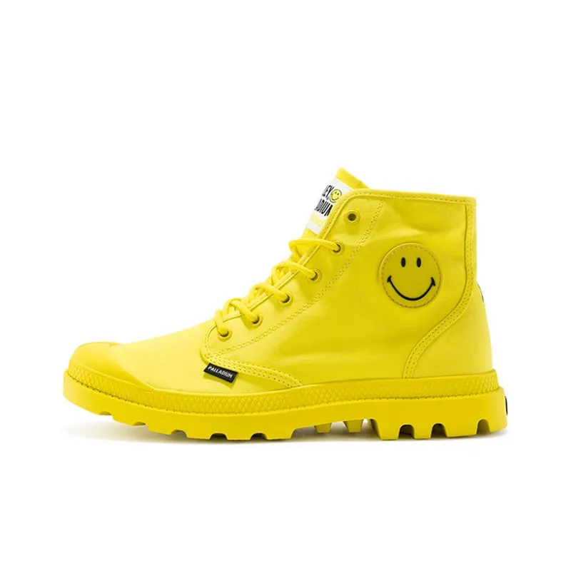 Smiley X Palladium Pampa Canvas Shoes Unisex High Top Fiery Yellow-0