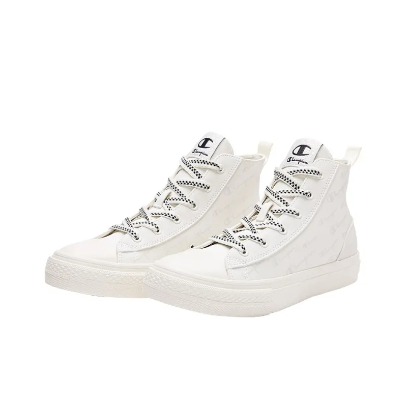 Champion Canvas Shoes Unisex High Top Milk White/Rain Mist Gray-1