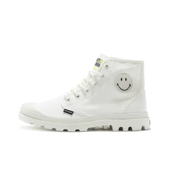 Smiley X Palladium Pampa Canvas Shoes Unisex High Top White