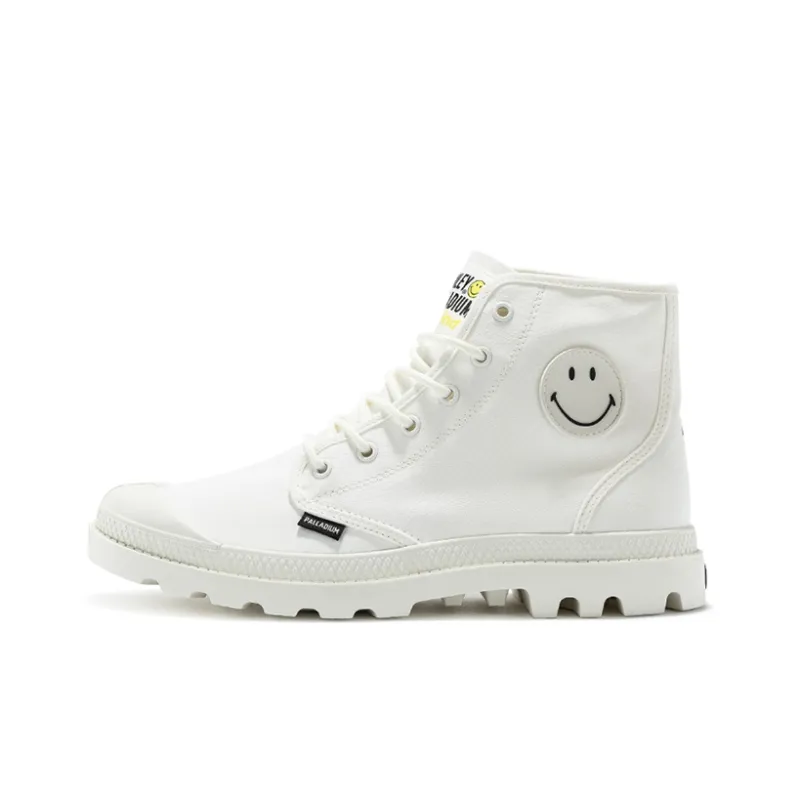 Smiley X Palladium Pampa Canvas Shoes Unisex High Top White-0