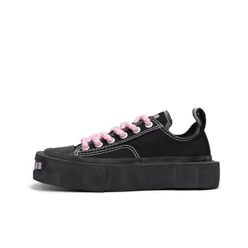 CROOKED CARD Low-Top Canvas Shoes Unisex Black Pink