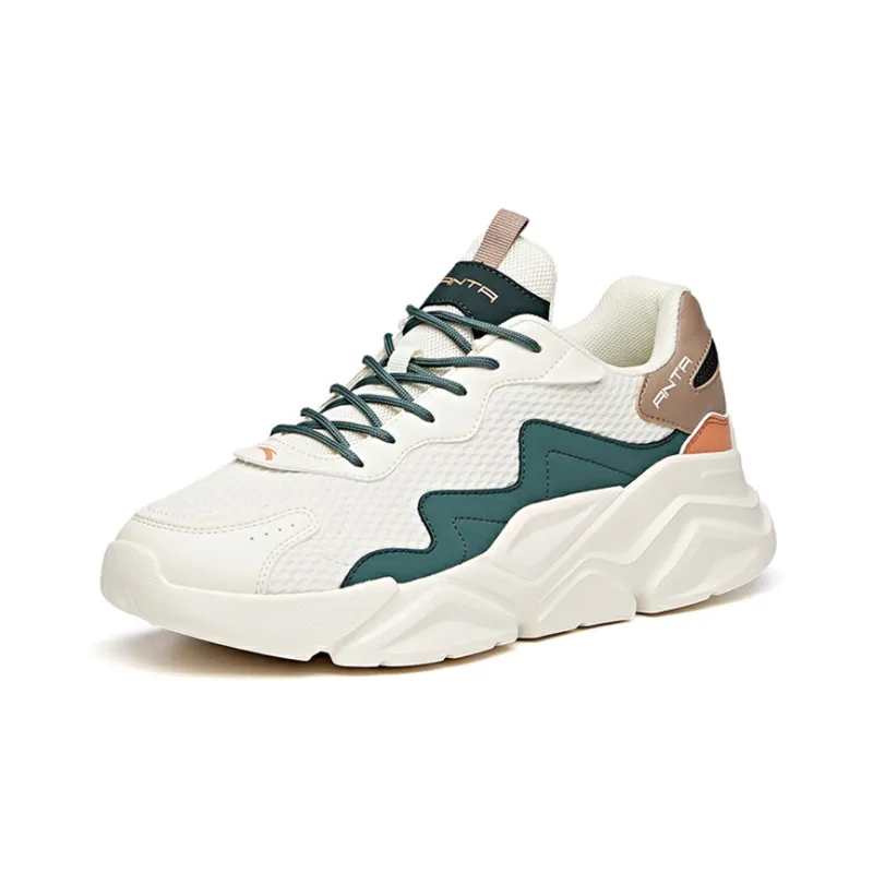 Anta Durable Breathable Low Top Chunky Sneakers Men's White Gray Green-1