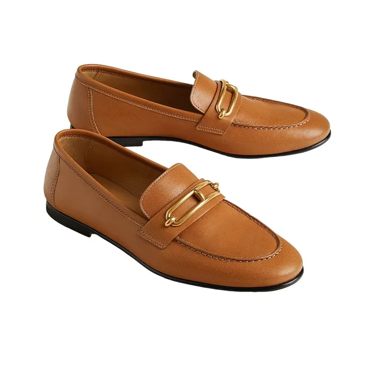 HERMES Colette Loafers Women's Brown-3