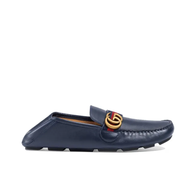 GUCCI Horsebit Double G Loafers Men's Blue-2