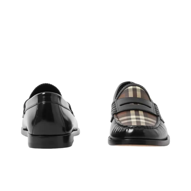 Burberry Checked Panel Leather Loafers-3