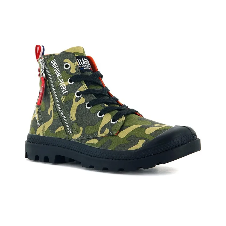 Palladium Pampa Hi Outzip Anti-Slip And Wear-Resistant Breathable High-Top Canvas Shoes Men's Green Camouflage-2