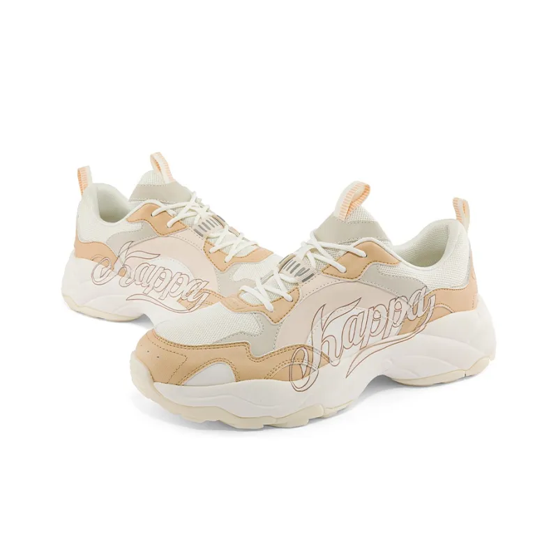 Kappa Wear Resistant Slip Resistant Low Top Chunky Sneakers Unisex White Light Yellow Umber-3
