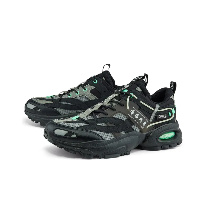 Kappa Player Zhao Diyu Collaboration Cushioning Anti-Slip And Wear-Resistant Low-Top Chunky Sneakers Unisex Black Green-2