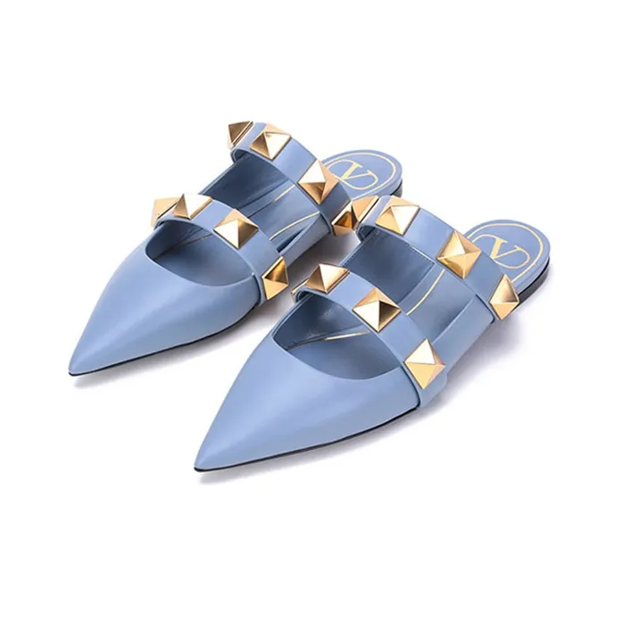 Valentino Roman Stud Casual Single Shoes Women's Light Blue-2