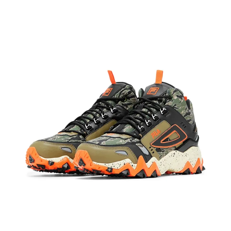 FILA Oakmont Cushioning Anti Slip And Wear Resistant Mid Top Chunky Sneakers Men's Green Orange US Version-2