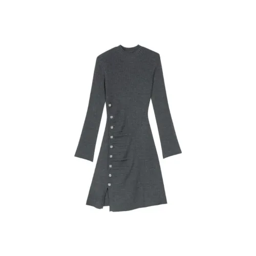 Maje Long-sleeved Ribbed-knit Minidress