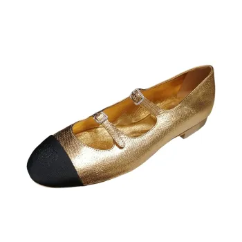 CHANEL Mary Jane Shoes Women's Gold Black