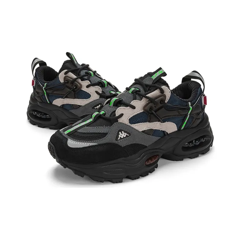 Kappa Anti-Slip Wear-Resistant Low-Top Chunky Sneakers Unisex Black Contour Gray Silver Gray-3