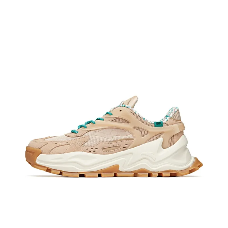 Anta Life Collection Slip-Resistant Cushioning Wear-Resistant Low-Top Chunky Sneakers Brown White-0