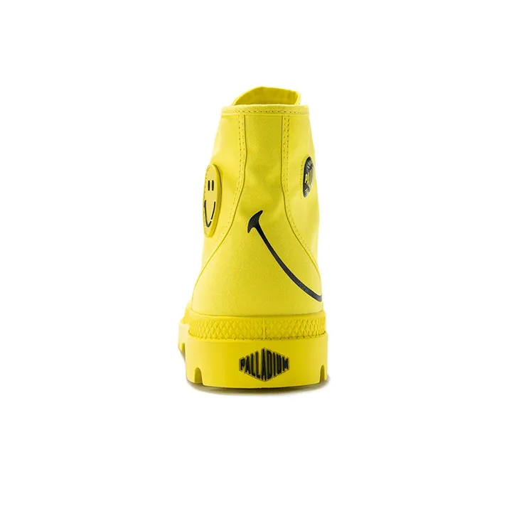 Smiley X Palladium Pampa Canvas Shoes Unisex High Top Fiery Yellow-3