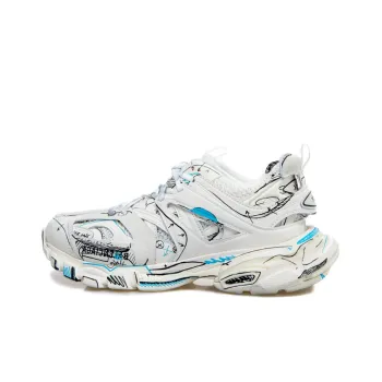 Balenciaga Track 1.0 Sneakers ' White Blue Mesh And Nylon Graffiti'