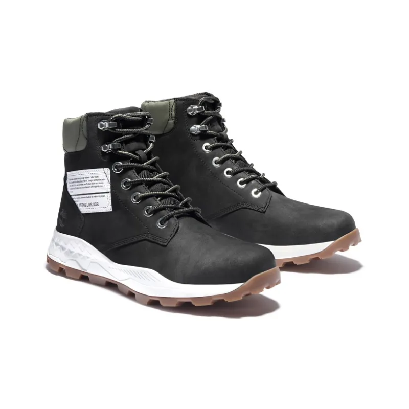 Timberland 6 Inch Brooklyn Side Zip Boots 'Black Nubuck With Green Padded Collar'-2