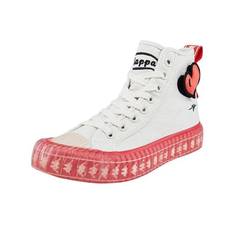 Kappa Slip Resistant Height Increasing High Top Canvas Shoes Unisex Heron Feather White-1
