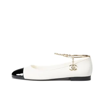 CHANEL Flat Shoes Women's Black White