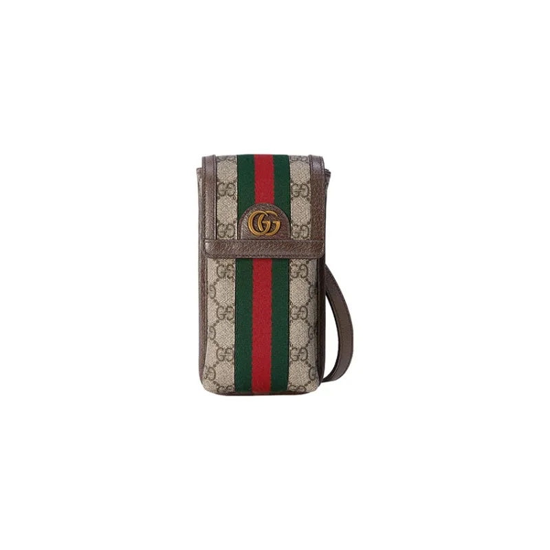 GUCCI Ophidia Canvas One Shoulder Crossbody Cell Phone Pouch Mini Men's Beige/Ebony-0