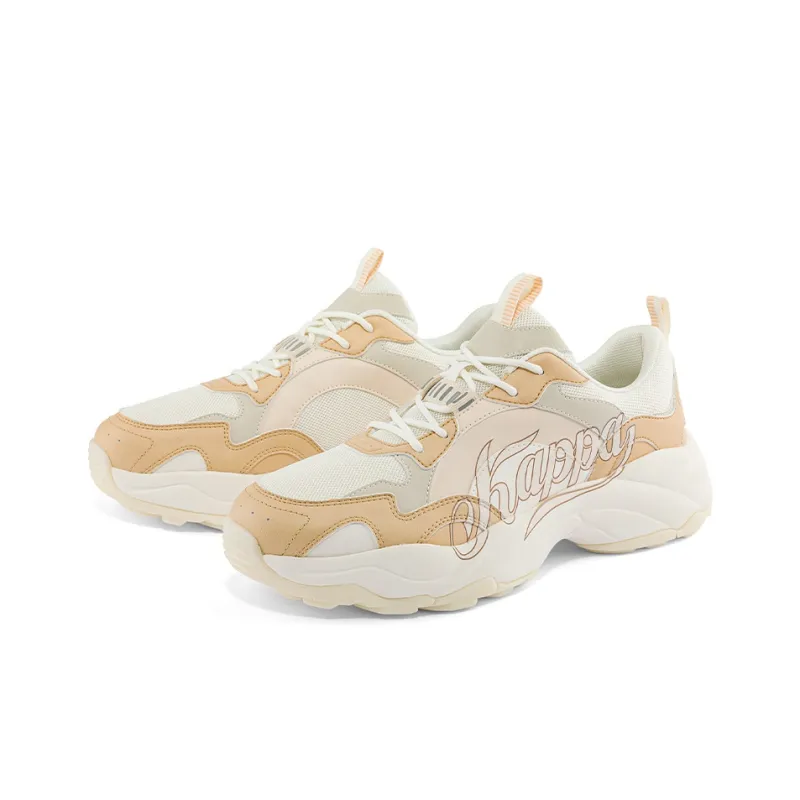 Kappa Wear Resistant Slip Resistant Low Top Chunky Sneakers Unisex White Light Yellow Umber-2