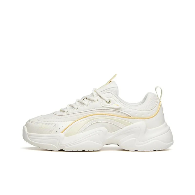 Anta Shock Absorbers With Slip Resistant And Abrasion Resistant Properties Low Top Chunky Sneakers Women's White Yellow-0