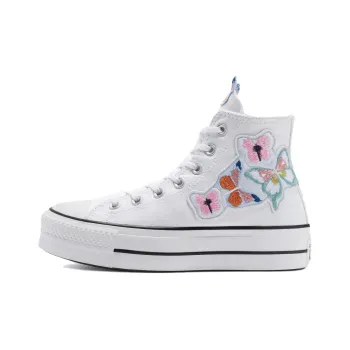Converse Chuck Taylor All Star Lift Platform Patchwork Ltd Anti-Slip Wear-Resistant High-Top Canvas Shoes Women's White