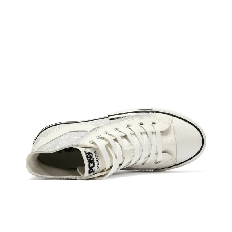 PONY Shooter Slip Resistant Lightweight Wear Resistant Cushioning Breathable High Top Canvas Shoes Women's White Gray-3