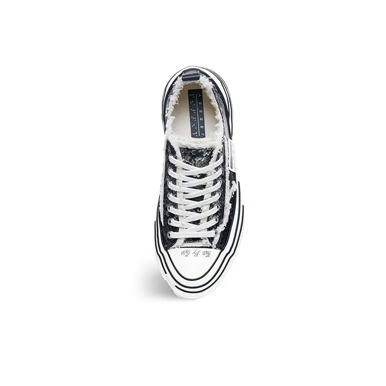 VESSEL Python Pattern Black Anti Slip Wear Resistant Low Top Vulcanized Canvas Shoes Unisex Black White-3