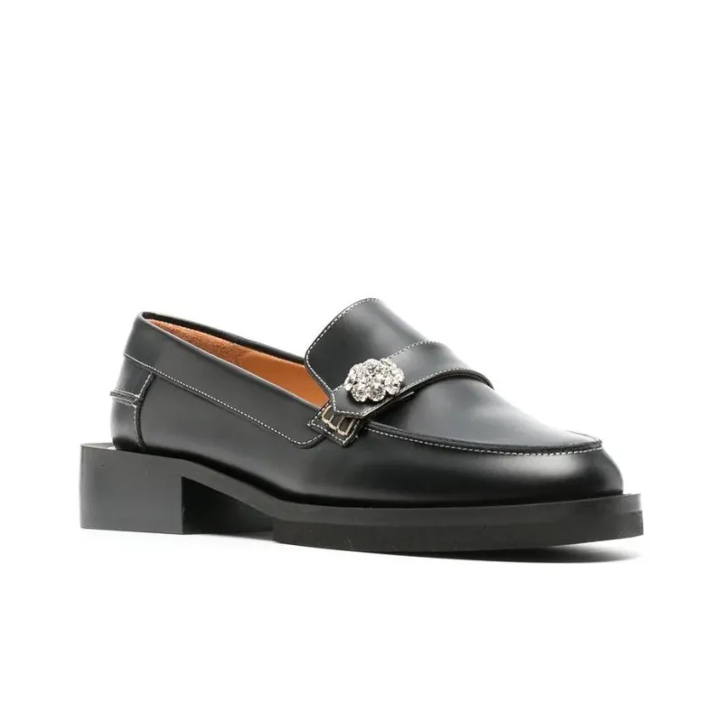 GANNI Crystal-button Leather Loafers-2