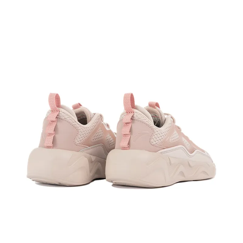 Anta Chao Bai Collection Cushioning Anti Slip Wear Resistant Breathability Low Top Chunky Sneakers Women's Pink-4