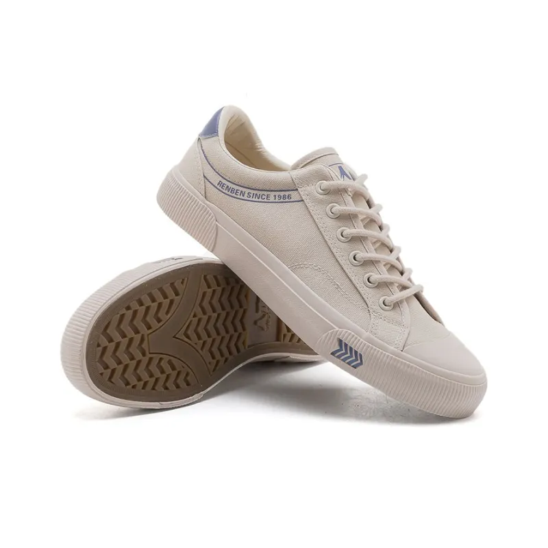 RENBEN Anti Slip Wear Resistant Low Top Canvas Shoes Men's Beige Blue-4