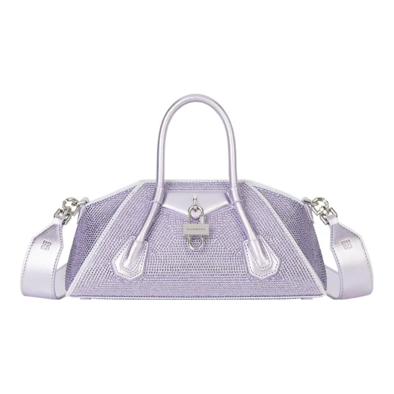GIVENCHY Antigona Rhinestone Satin Shoulder Bag Crossbody Bag Handbag Mini Women's Purple-0