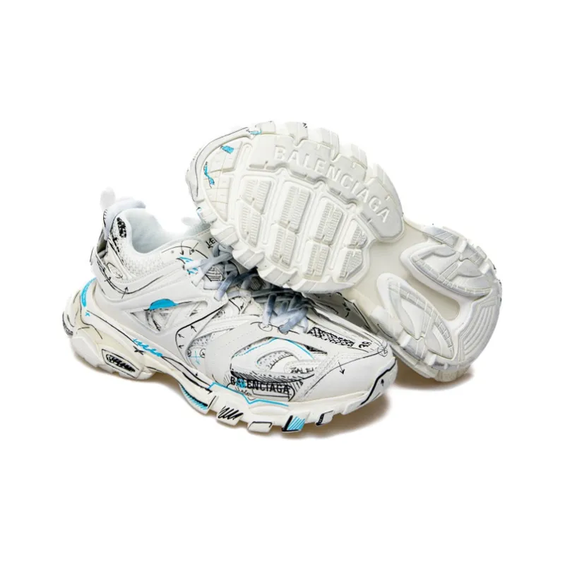 Balenciaga Track 1.0 Sneakers ' White Blue Mesh And Nylon Graffiti'-4