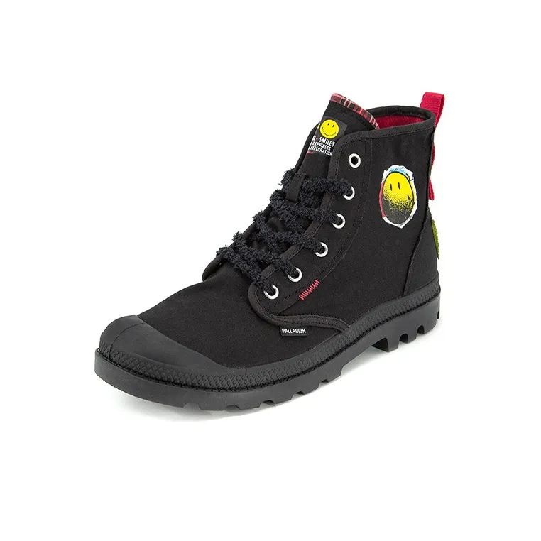 Smiley X Palladium Pampa Canvas Shoes Unisex High Top Black-2
