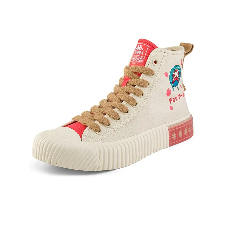 Kappa Anti-Slip Wear-Resistant High-Top Canvas Shoes Unisex White Red-1