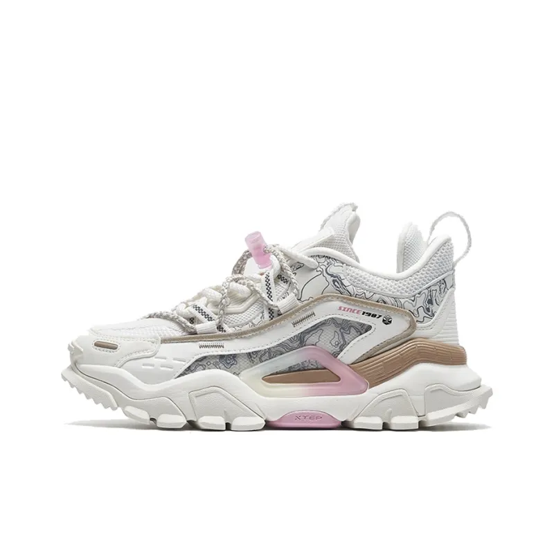 XTEP Shanhai Collection Anti Slip And Wear Resistant Breathable Low Top Chunky Sneakers Women's Pink Plum-0